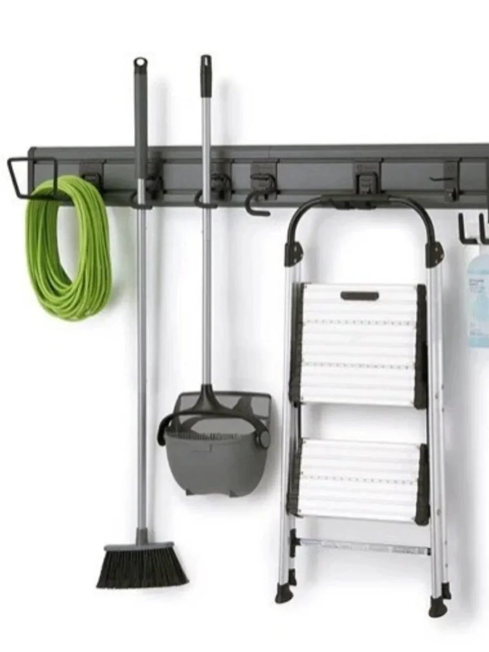 TRINITY 9-Piece Garage Storage Track Wall Organizer Rail w/ Hooks Gray